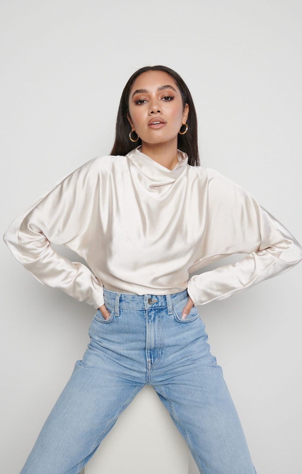 Pretty Lavish Bonnie High Neck Oyster Backless Blouse – tops by Pretty Lavish, available to rent from Hirestreet