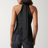 Pretty Lavish Callie Asymmetric Black Fringed Top – tops by Pretty Lavish, available to rent from Hirestreet