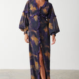 Pretty Lavish Francesca Frill Dark Amethyst & Saffron Floral Maxi Dress – dresses by Pretty Lavish, available to rent from Hirestreet