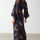 Pretty Lavish Francesca Frill Dark Amethyst & Saffron Floral Maxi Dress – dresses by Pretty Lavish, available to rent from Hirestreet