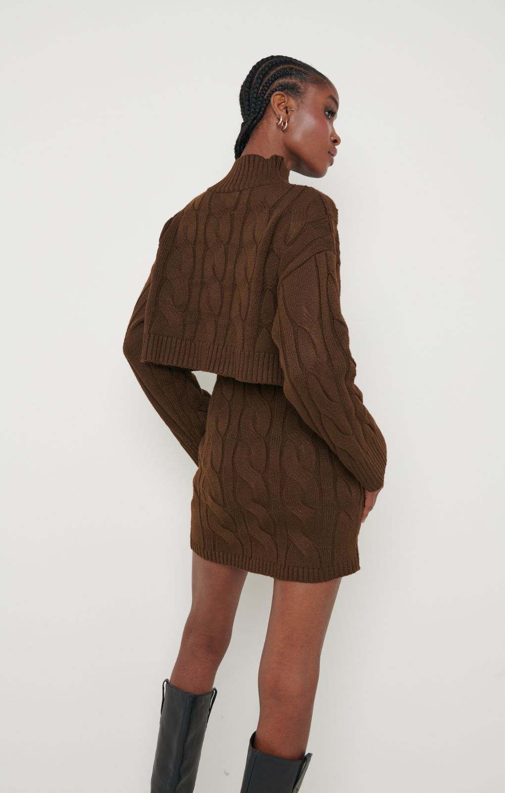 Pretty Lavish Hunter Cable Knit Cropped Brown Jumper – tops by Pretty Lavish, available to rent from Hirestreet