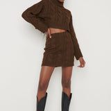 Pretty Lavish Hunter Cable Knit Cropped Brown Jumper – tops by Pretty Lavish, available to rent from Hirestreet