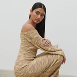 Pretty Lavish Joanna Bardot Knit Lemon Melange Maxi Dress