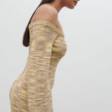 Pretty Lavish Joanna Bardot Knit Lemon Melange Maxi Dress