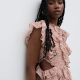 Pretty Lavish Joss Ruffle Abstract Mark Making Print Mini Dress