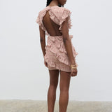 Pretty Lavish Joss Ruffle Abstract Mark Making Print Mini Dress