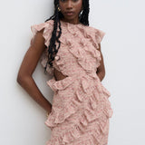 Pretty Lavish Joss Ruffle Abstract Mark Making Print Mini Dress
