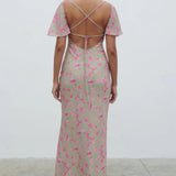 Pretty Lavish Jules Olive and Fuchsia Petal Floral Maxi Dress