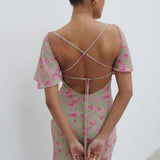 Pretty Lavish Jules Olive and Fuchsia Petal Floral Maxi Dress