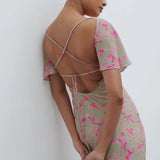 Pretty Lavish Jules Olive and Fuchsia Petal Floral Maxi Dress