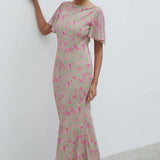 Pretty Lavish Jules Olive and Fuchsia Petal Floral Maxi Dress