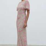 Pretty Lavish Jules Olive and Fuchsia Petal Floral Maxi Dress
