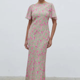 Pretty Lavish Jules Olive and Fuchsia Petal Floral Maxi Dress