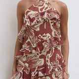 Pretty Lavish Katy Ruffle Brown Floral Maxi Dress