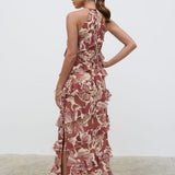 Pretty Lavish Katy Ruffle Brown Floral Maxi Dress
