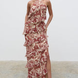 Pretty Lavish Katy Ruffle Brown Floral Maxi Dress