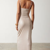 Pretty Lavish Monroe Metallic Champagne Maxi Dress – dresses by Pretty Lavish, available to rent from Hirestreet