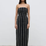 Pretty Lavish Penny Striped Black and Cream Bandeau Dress
