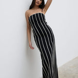 Pretty Lavish Penny Striped Black and Cream Bandeau Dress