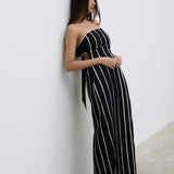 Pretty Lavish Penny Striped Black and Cream Bandeau Dress
