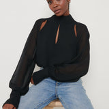 Pretty Lavish Romy Cut Out High Neck Black Blouse – tops by Pretty Lavish, available to rent from Hirestreet