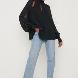 Pretty Lavish Romy Cut Out High Neck Black Blouse – tops by Pretty Lavish, available to rent from Hirestreet
