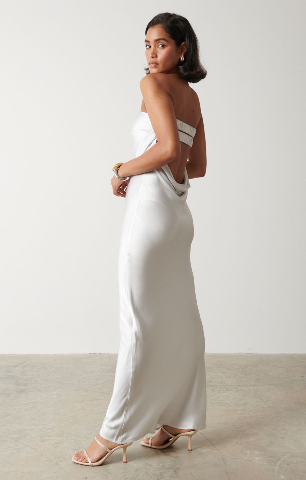 Pretty Lavish Sasha Metallic Silver Maxi Dress – dresses by Pretty Lavish, available to rent from Hirestreet