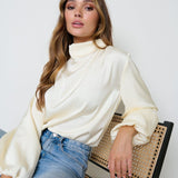 Pretty Lavish Tate Cowl Neck Oyster Pleated Blouse – tops by Pretty Lavish, available to rent from Hirestreet