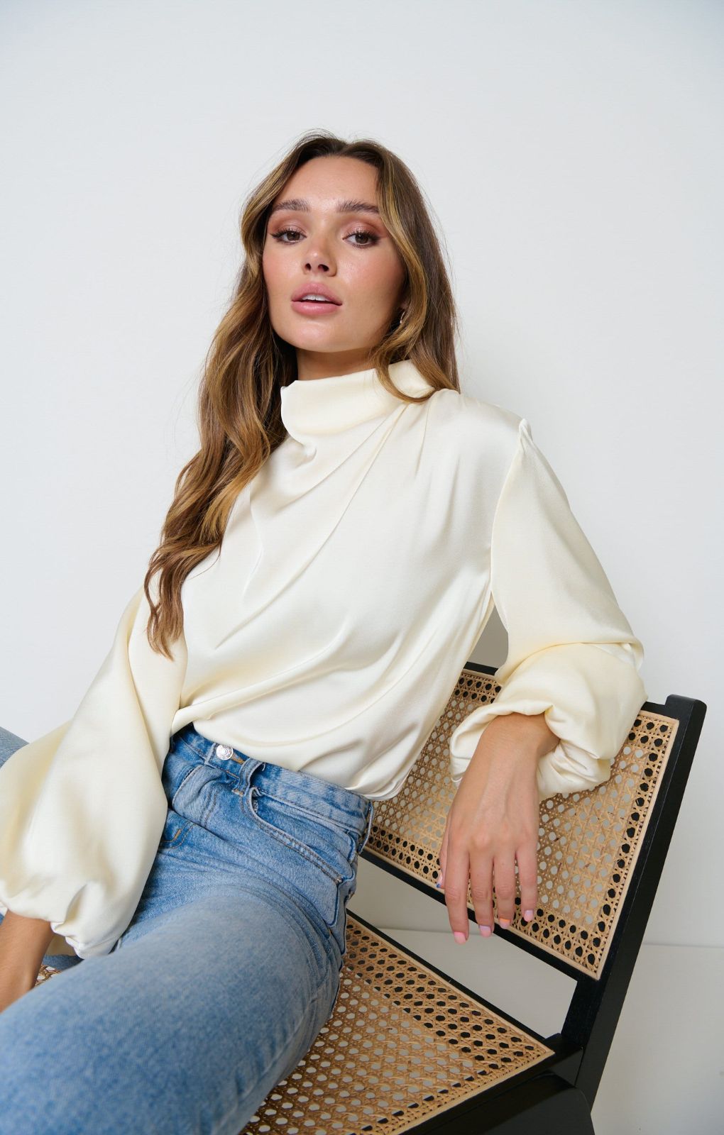 Pretty Lavish Tate Cowl Neck Oyster Pleated Blouse – tops by Pretty Lavish, available to rent from Hirestreet