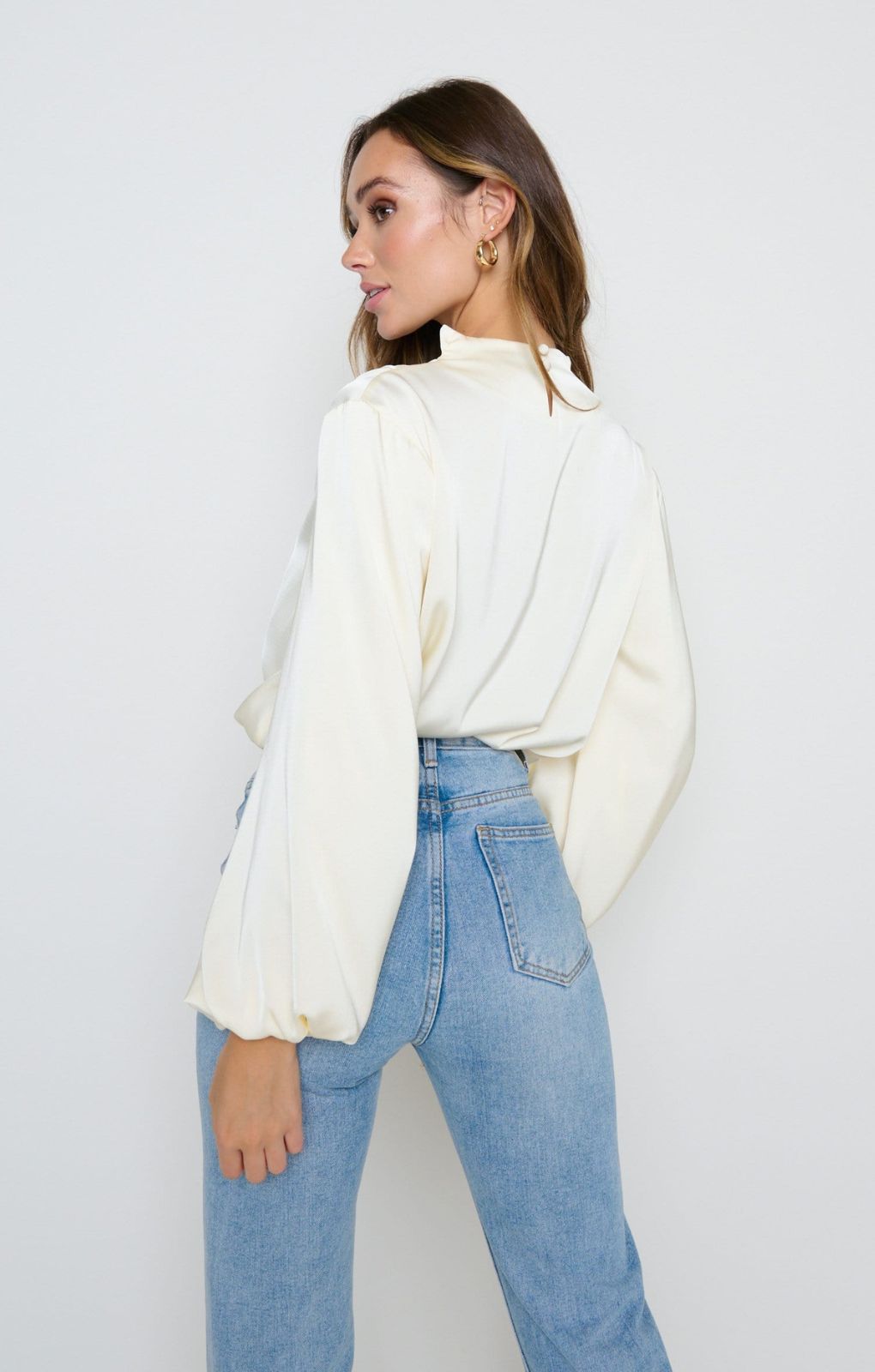 Pretty Lavish Tate Cowl Neck Oyster Pleated Blouse – tops by Pretty Lavish, available to rent from Hirestreet