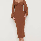 Pretty Lavish Delilah Sweetheart Brown Shirred Dress