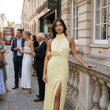 Pretty Lavish Odelle Backless Halter Tie Charteuse Dress