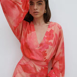 ASOS Plunge Balloon Sleeve Maxi Dress in Pink and Red Floral