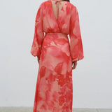 ASOS Plunge Balloon Sleeve Maxi Dress in Pink and Red Floral