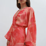 ASOS Plunge Balloon Sleeve Maxi Dress in Pink and Red Floral