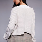 Princess Polly Cropped V Neck Button Front Bell Sleeve Knitted Cardigan in Beige