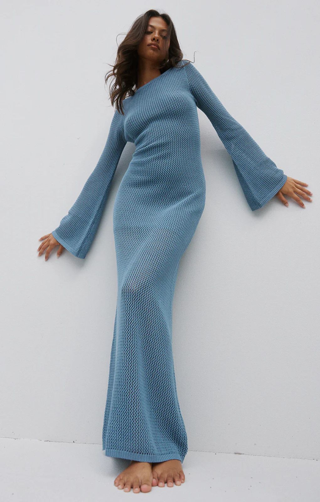 Runaway The Label Rosalie Steel Crochet Maxi Dress