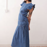 Reclaimed Vintage Denim Maxi Dress with Asymmetric Ruching