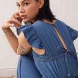 Reclaimed Vintage Denim Maxi Dress with Asymmetric Ruching