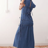 Reclaimed Vintage Denim Maxi Dress with Asymmetric Ruching