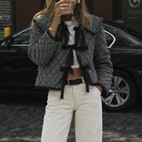 Glamorous Black Check Quilted Collared Jacket