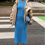 Object Ruched Sleeveless Jersey Midi Dress With Ruched Front In Blue