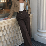 Glamorous Dark-Brown Double Waisted Wide-Leg Trousers