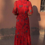 Hope & Ivy Flutter Sleeve Midaxi Wrap Dress with Tie Waist in Red Print
