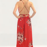 Red Floral Wrap Maxi Dress
