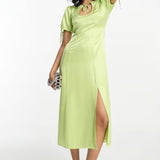 Whistles Keyhole Satin Midi Dress In Lemon