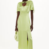 Whistles Keyhole Satin Midi Dress In Lemon