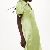 Whistles Keyhole Satin Midi Dress In Lemon
