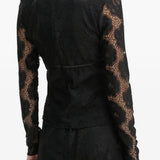 Resume V Neck Long Sleeve Lace Top with Bow Detail