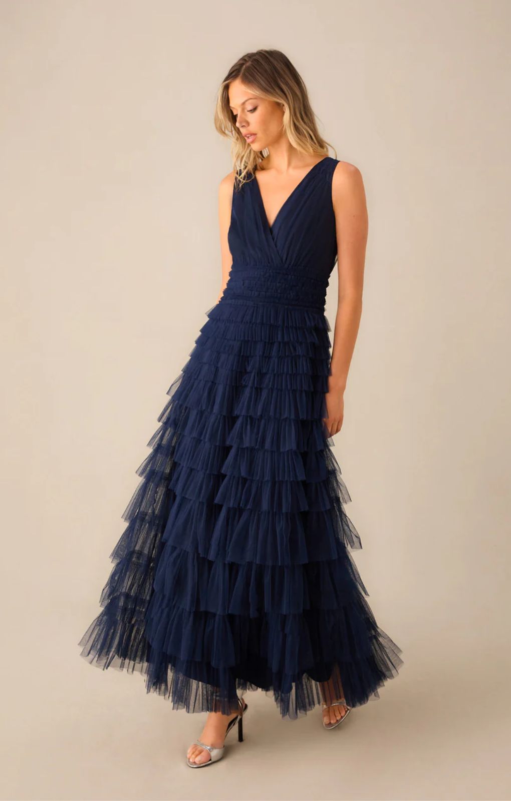 Rent Ro&Zo Anoushka Navy Tulle Tiered Maxi Dress | Hirestreet Rent Ro&Zo Anoushka Navy Tulle Tiered Maxi Dress | Hirestreet